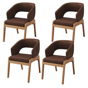 Kit 04 Cadeiras De Jantar E Estar Living Estofada Lince L02 Couríssimo Marrom - Lyam Decor