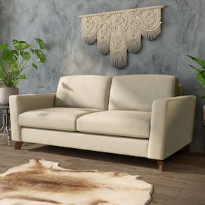 Sofá Sala De Estar Living 3 Lugares 260cm Presley Pés Madeira Veludo Bege G52 - Gran Belo
