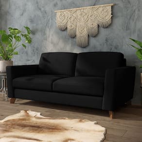 Sofá Sala De Estar Living 3 Lugares 240cm Presley Pés Madeira Veludo Preto G52 - Gran Belo