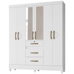 Guarda Roupa Casal 6 Portas Com Espelho 8684 Branco Moval Branco