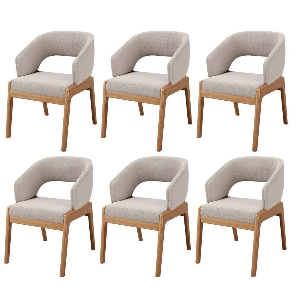 Kit 06 Cadeiras De Jantar E Estar Living Estofada Lince L02 Bouclê Bege - Lyam Decor