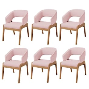 Kit 06 Cadeiras De Jantar E Estar Living Estofada Lince L02 Linho Rosê - Lyam Decor