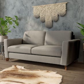 Sofá Sala De Estar Living 3 Lugares 240cm Presley Pés Madeira Linho Cinza Claro G52 - Gran Belo