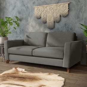 Sofá Sala De Estar Living 3 Lugares 260cm Presley Pés Madeira Veludo Cinza G52 - Gran Belo