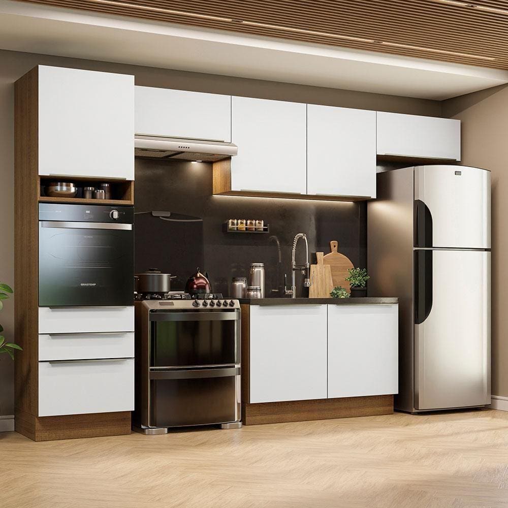 Cozinha 340001 Com Armário E Balcão Rustic/Branco Veludo
