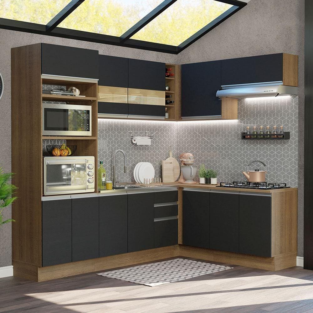 Cozinha Completa 419001 Com Armário E Balcão Rustic/Preto