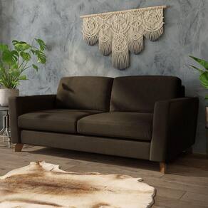 Sofá Sala De Estar Living 3 Lugares 220cm Presley Pés Madeira Veludo Marrom G52 - Gran Belo