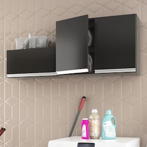 Kit área De Serviço E Lavanderia Com 02 Armários Aéreo 80cm 100% Mdf Preto - Abmaza