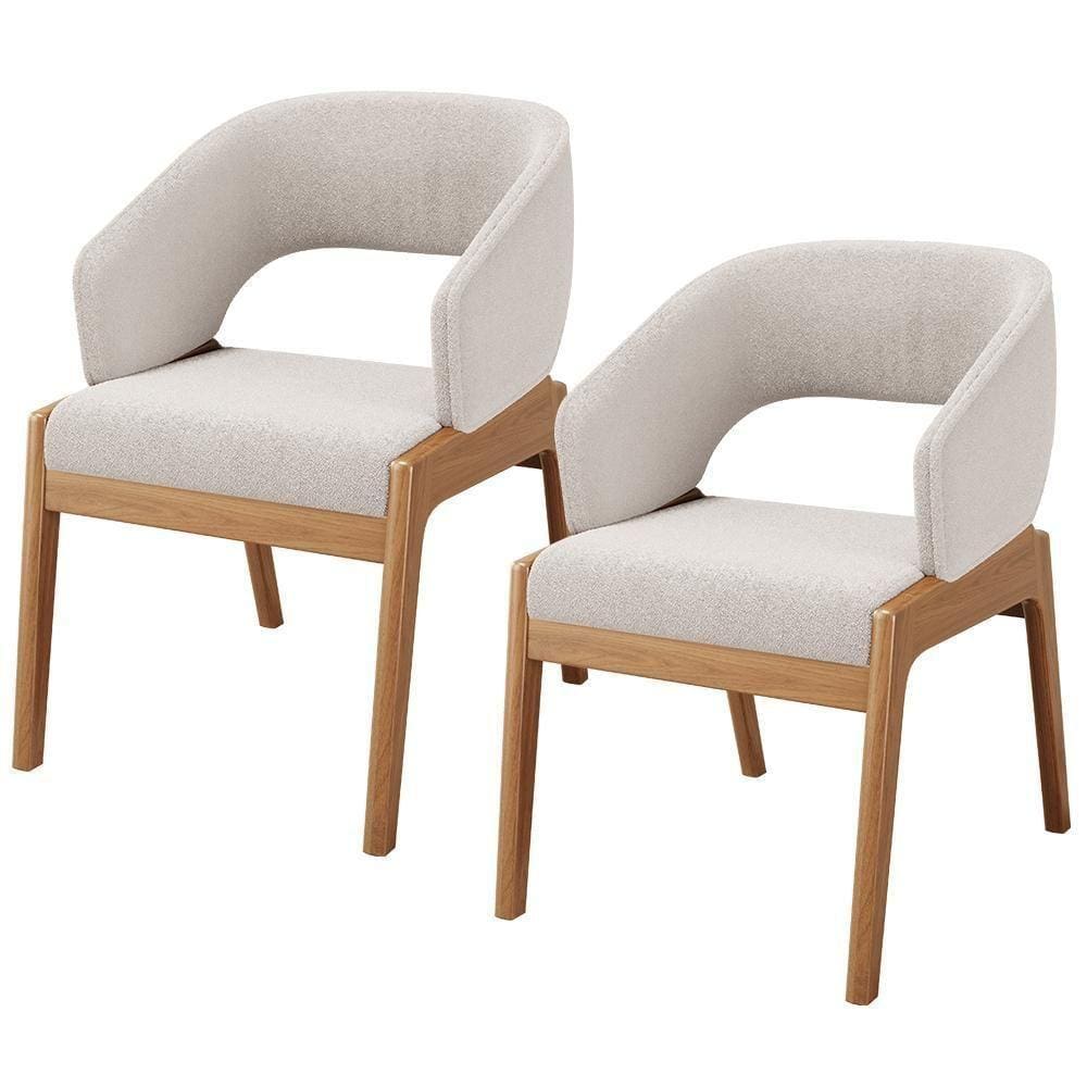 Kit 02 Cadeiras De Jantar E Estar Living Estofada Lince L02 Bouclê Cru