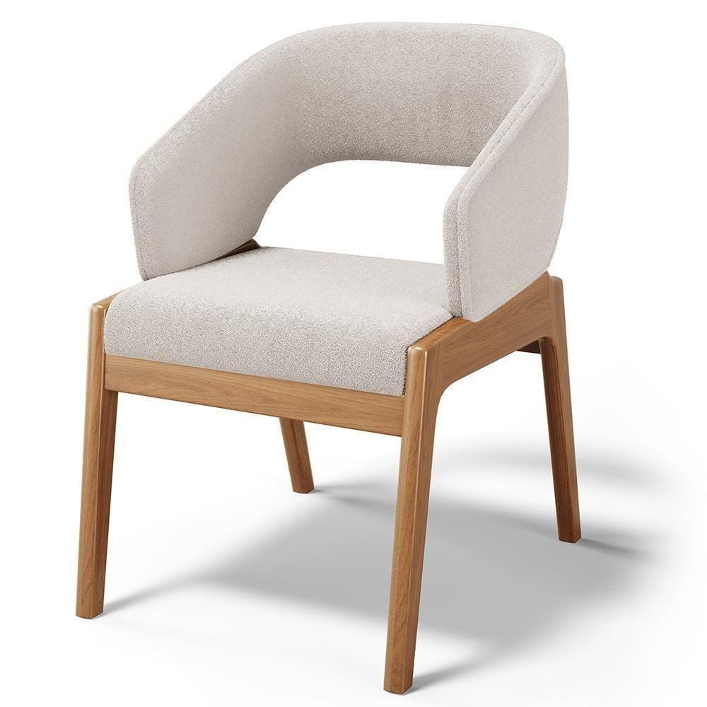 Cadeira De Jantar E Estar Living Estofada Lince L02 Bouclê Cru