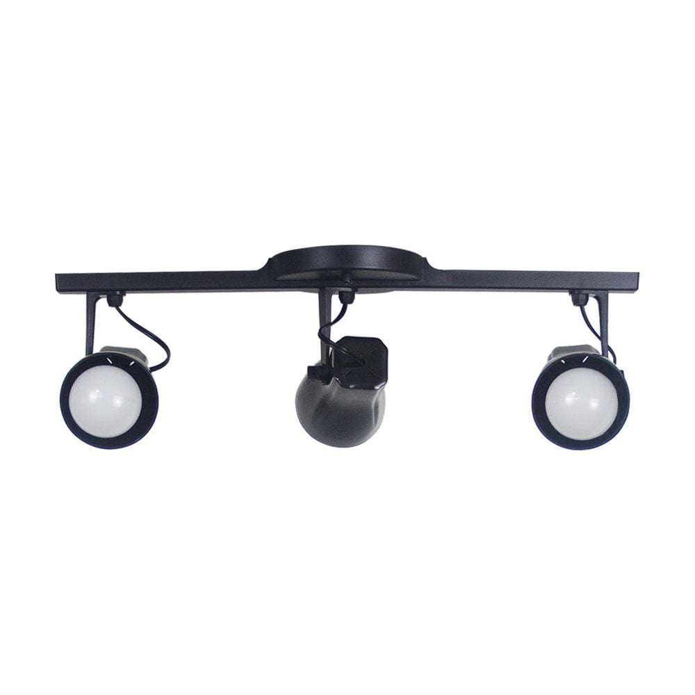 Spot Trilho Triplo Alpha 3 Sobrepor Direcionavel E27 Preto