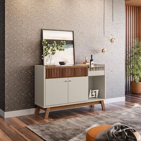 Buffet Aparador Decorativo Modric Detalhe Ripado 133Cm Freijo/Off White G77