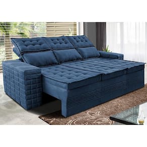 Sofá 3 Lugares Retrátil E Reclinável Cama Inbox Senses 2,00m Velusoft Azul