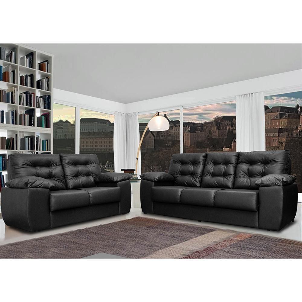 Conjunto Sofá Luxemburgo 3 E 2 Lugares 1,52m E 2,02m Courino Preto