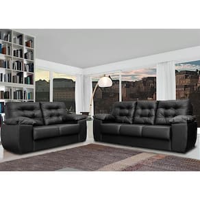 Conjunto Sofá Luxemburgo 3 E 2 Lugares 1,52m E 2,02m Courino Preto