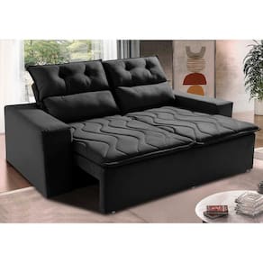 Sofá Retrátil E Reclinável 1,50m Cama Inbox Smal Com Bordado Pantográfico Suede Preto