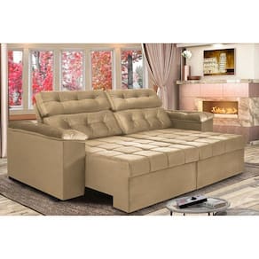 Sofá New Itália 2,72 Mts Retrátil E Reclinável Tecido Suede Marrom Cast0r - Cama Inbox