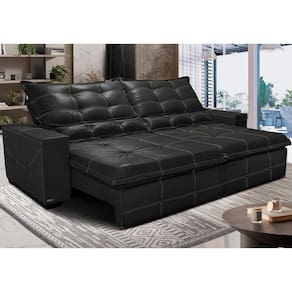 Sofá De Courino Retrátil E Reclinável 2,15m Cama Inbox Bourbon SoftgelD40 Preto