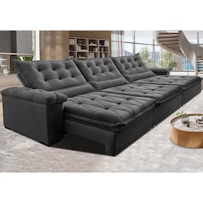 Sofá Retrátil E Reclinável 3,55M Cama Inbox Big Fresh Com SoftgelD40 Velupluma Cinza