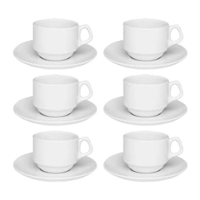 Kit 6 Xícaras Chá e Café 200ml Empilháveis Porcelana Oxford