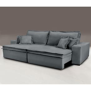 Sofa Retrátil E Reclinável Com Molas Cama Inbox Premium 2,52m Tecido Em Linho Cinza Escuro