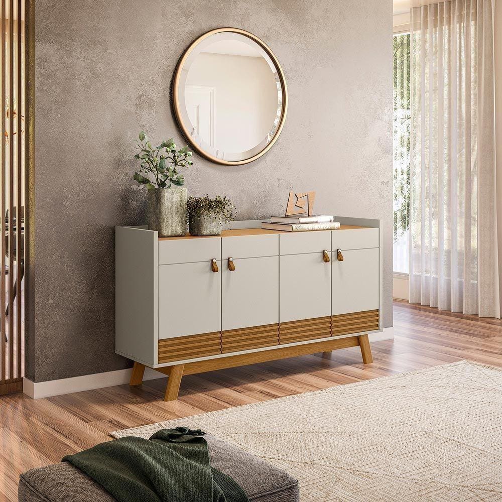 Buffet Aparador Decorativo Giustino Puxador Em Pu 160Cm Nature/Off White G77