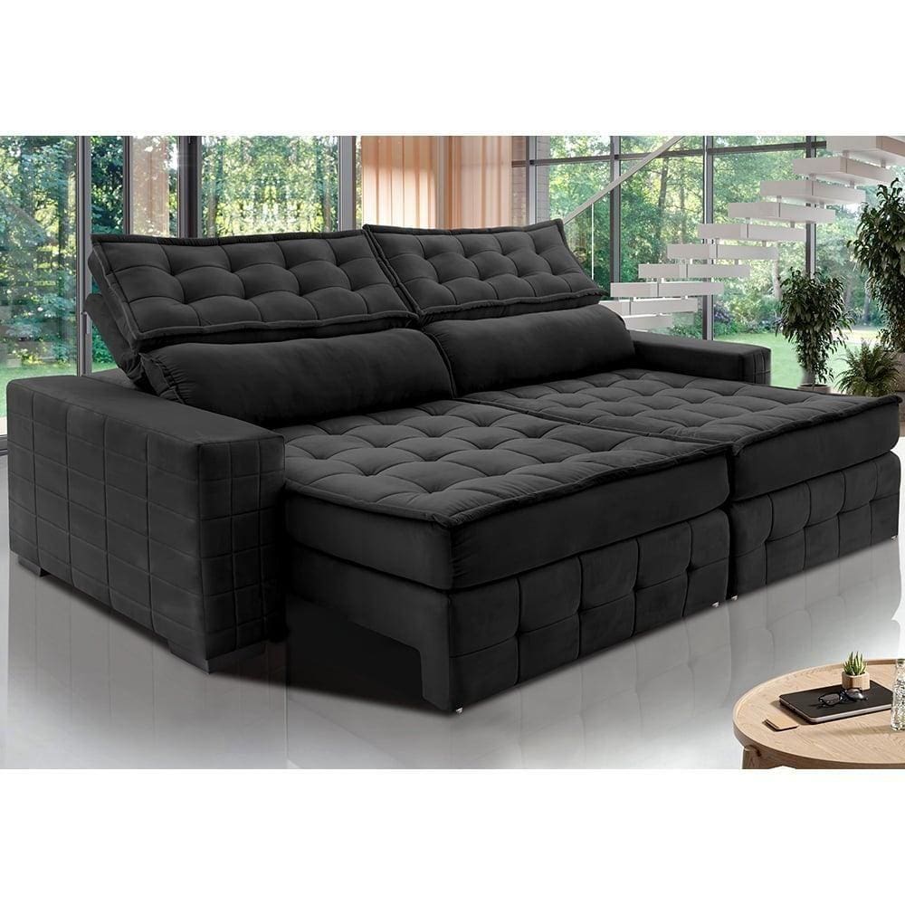 Sofá Retrátil E Reclinável 2,95M Cama Inbox Big Puffer Com Softgel D40 Velupluma Preto