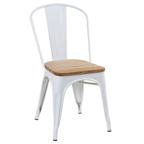 Cadeira Iron Tolix Com Assento De Madeira Industrial Jantar Cozinha Branco