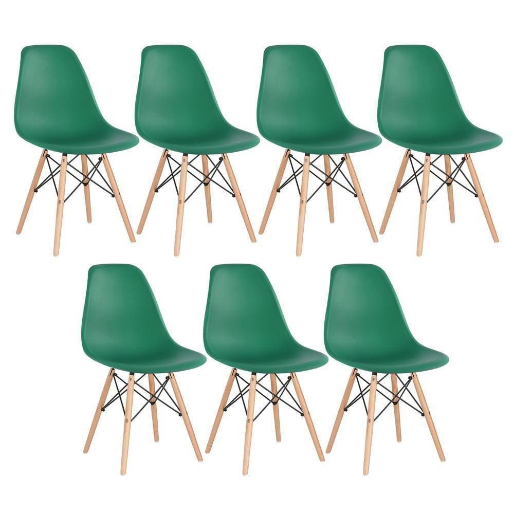 Kit 7 Cadeiras Charles Eames Eiffel Dsw Com Pés De Madeira Clara Verde Escuro