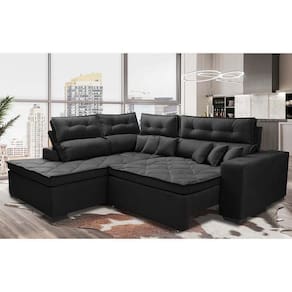 Sofá De Canto 2,60x2,36m Retrátil E Reclinável Com Molas Cama Inbox Platinum Esquerdo Suede Preto