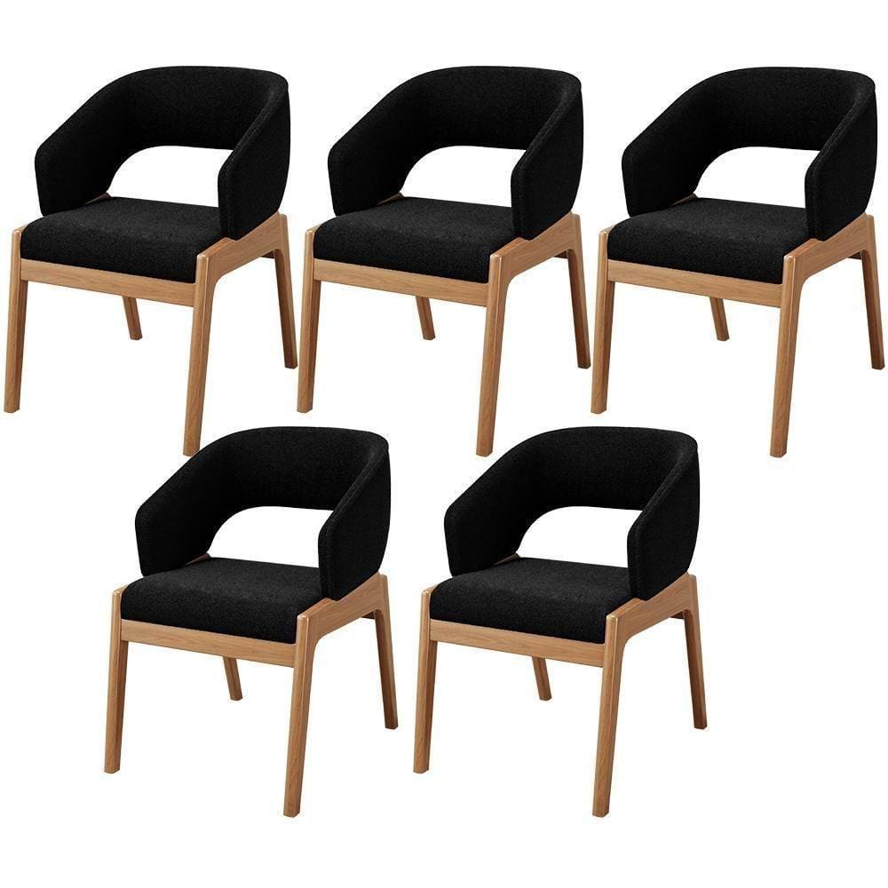 Kit 05 Cadeiras De Jantar E Estar Living Estofada Lince L02 Bouclê Preto - Lyam Decor