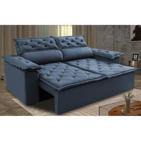 Sofá 3 Lugares Retrátil E Reclinável Cama Inbox Compact 1,80m Velusoft Azul