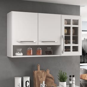 Armário Aéreo Modulado Vazado Vidro Viena 3 Portas Branco