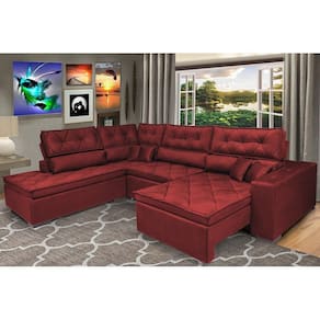 Sofá De Canto Retrátil E Reclinável Com Molas Cama Inbox Platinum Esquerdo 3,40x2,36 Suede Vermelho