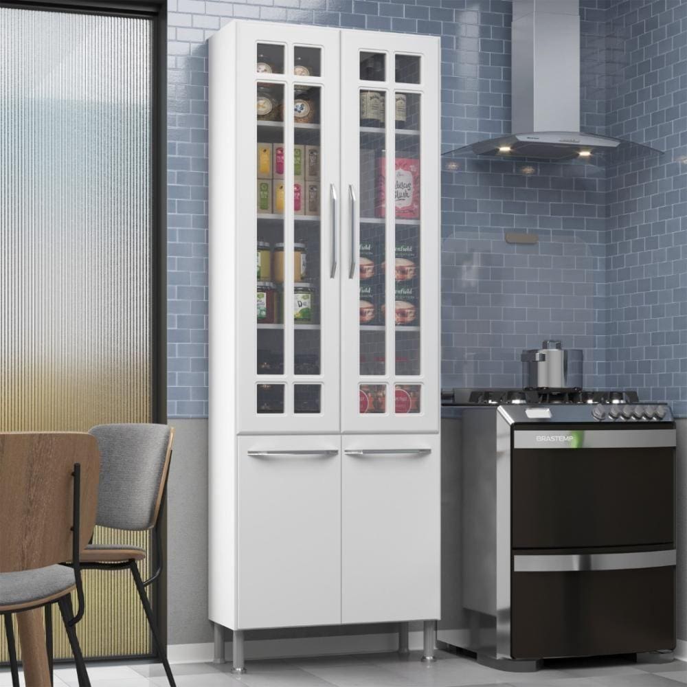Paneleiro Duplo Modulado Vidro Viena 4 Portas Branco