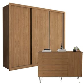 Conjunto Guarda-roupa Casal 3 Portas e Cômoda 1 Porta 4 Gavetas Carvalho