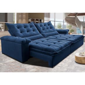 Sofá Retrátil E Reclinável 2,55M Cama Inbox Big Fresh Com SoftgelD40 Velupluma Azul