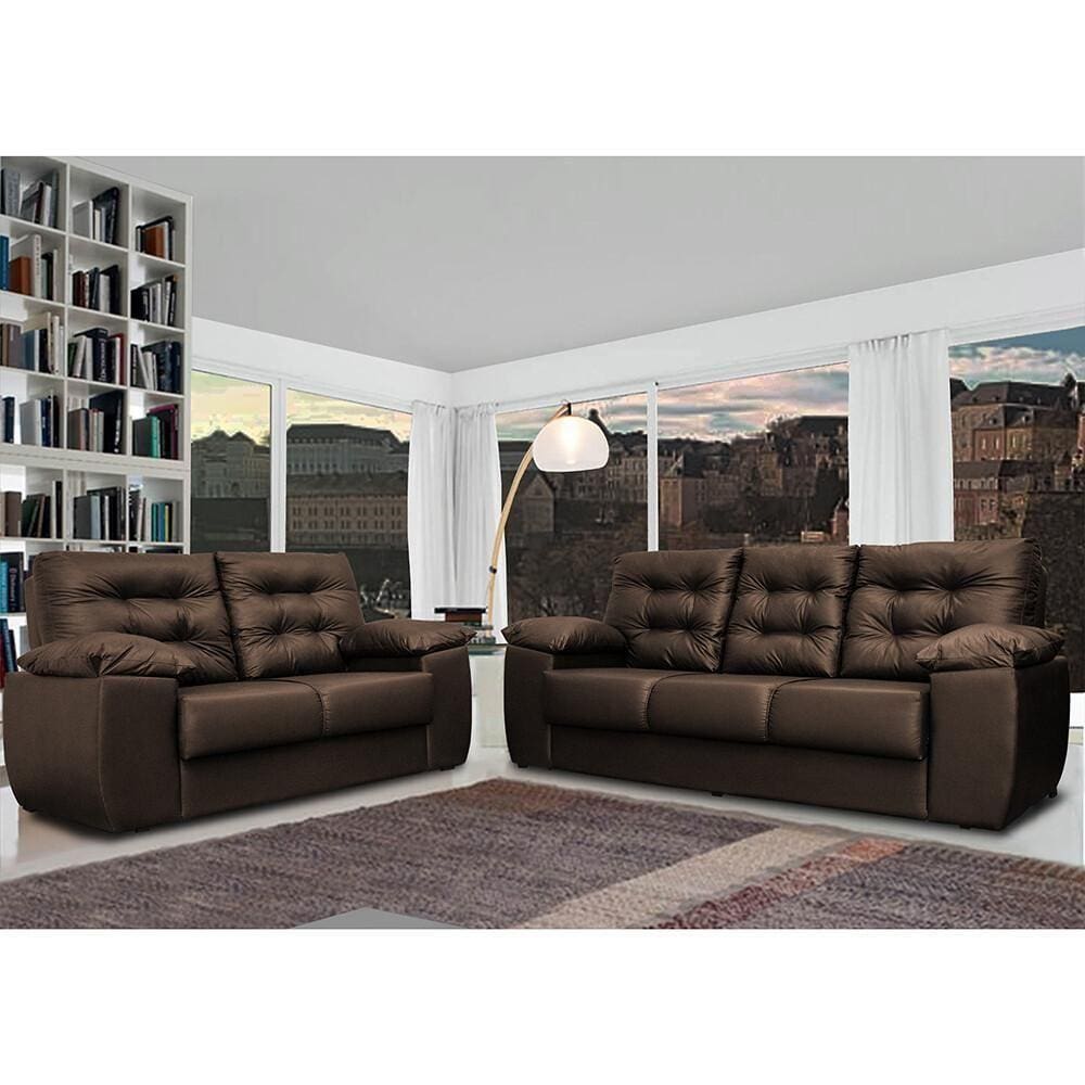 Conjunto Sofá Luxemburgo 3 E 2 Lugares 1,52m E 2,02m Courino Marrom