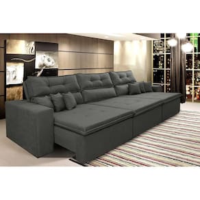 Sofá Cairo 4,12m Retrátil, Reclinável Tecido Suede Cinza
