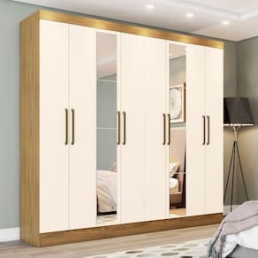 Guarda Roupa Casal 08 Portas 04 Gavetas Com Espelho Nevi Casa 812 Nature Com Off White