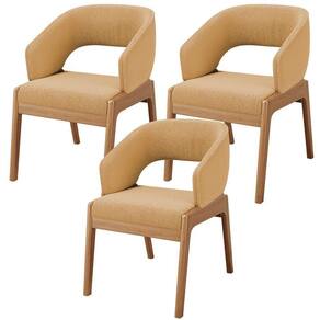 Kit 03 Cadeiras De Jantar E Estar Living Estofada Lince L02 Bouclê Mostarda