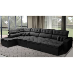 Sofá De Canto 4,80x2,36m Retrátil E Reclinável Com Molas Cama Inbox Platinum Esquerdo Suede Preto