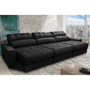 Sofá Retrátil E Reclinável Com Molas Ensacadas Cama Inbox Master 3,52m Tecido Suede Preto