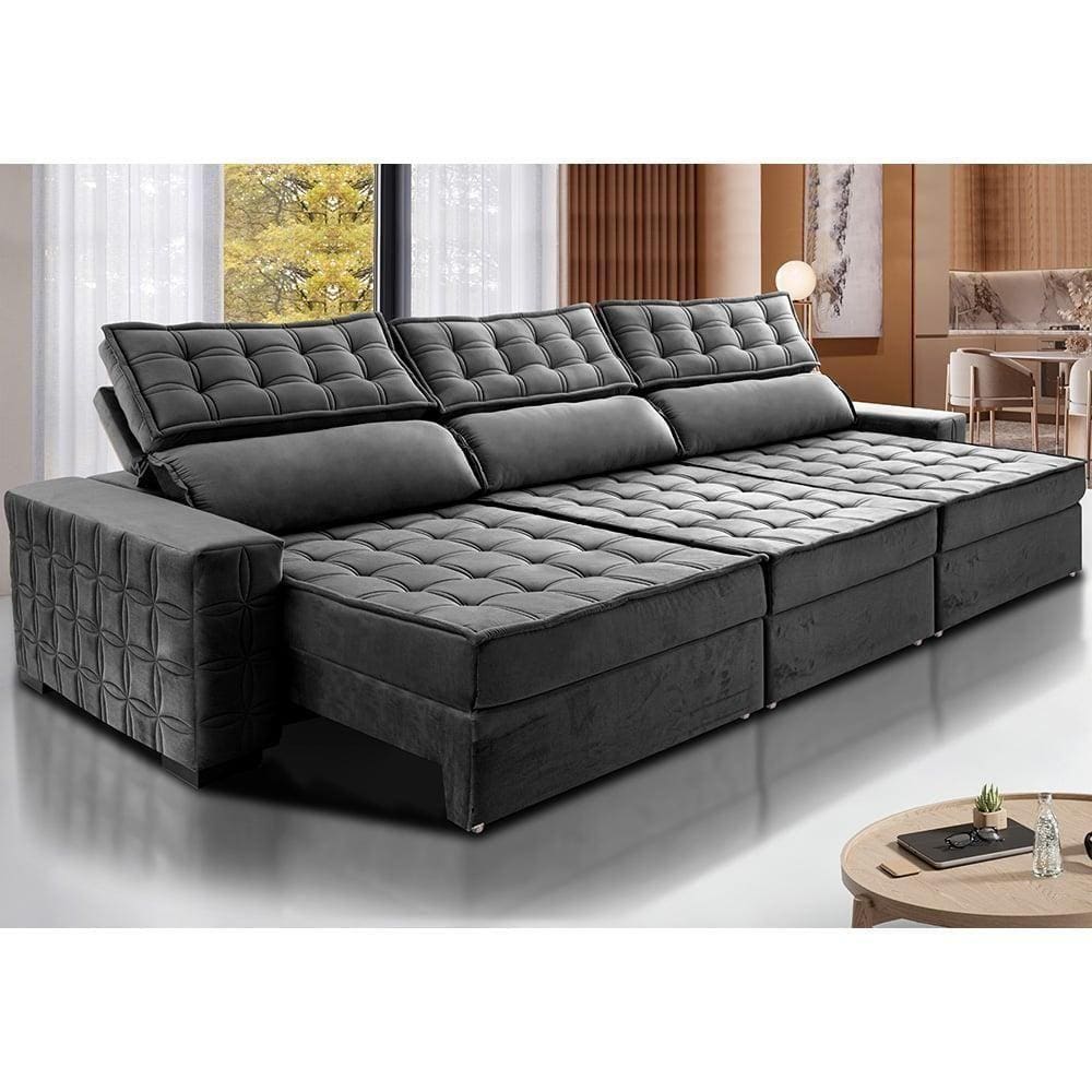 Sofá Retrátil E Reclinável 3,55M Cama Inbox Big Star Com SoftgelD40 Velupluma Cinza