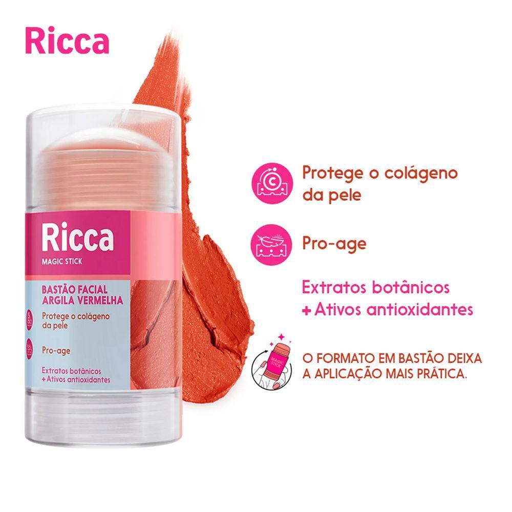 Bastao Facial Argila Vermelha - Ricca 3806