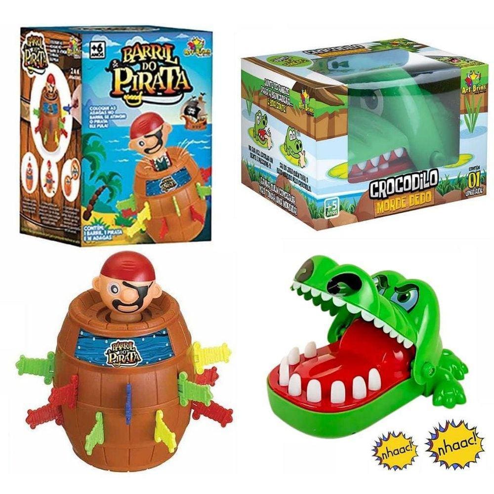Kit Jogo Pula Pirata Barril + Jogo Croc Croc Crocodilo Morde