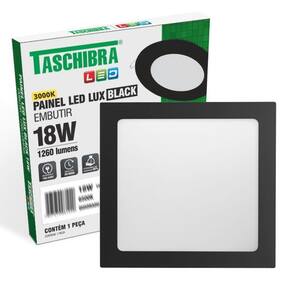 Painel De Led Quadrado Embutir 18w Preto Bivolt Taschibra 3000k Luz Quente