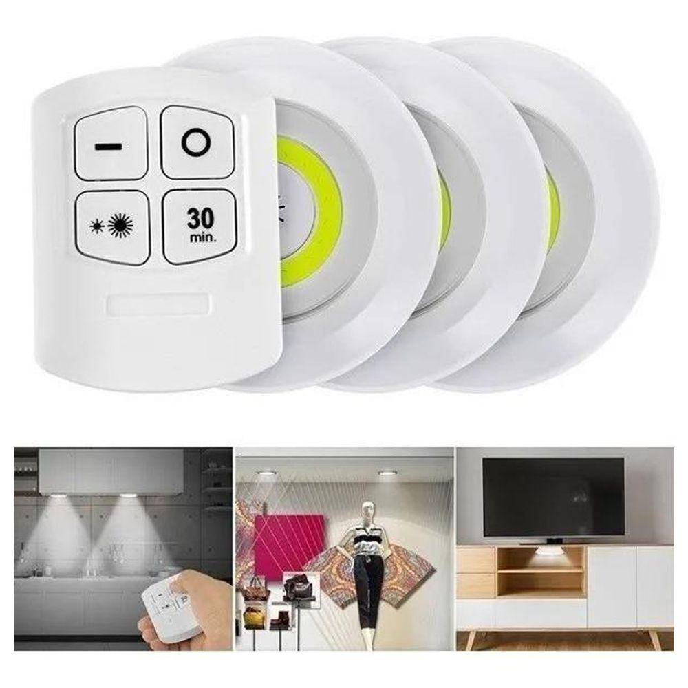 Kit 3 Lampada Luminaria Led Spot Sem Fio Controle Remoto