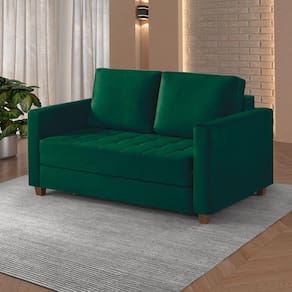 Sofá Cama 2 Lugares 150 Casal Veludo Paris Verde C/ Castanho