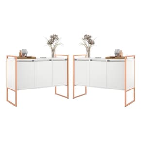 Buffet 3 Portas Rouxe Branco Cobre Conjunto 2 Unidades